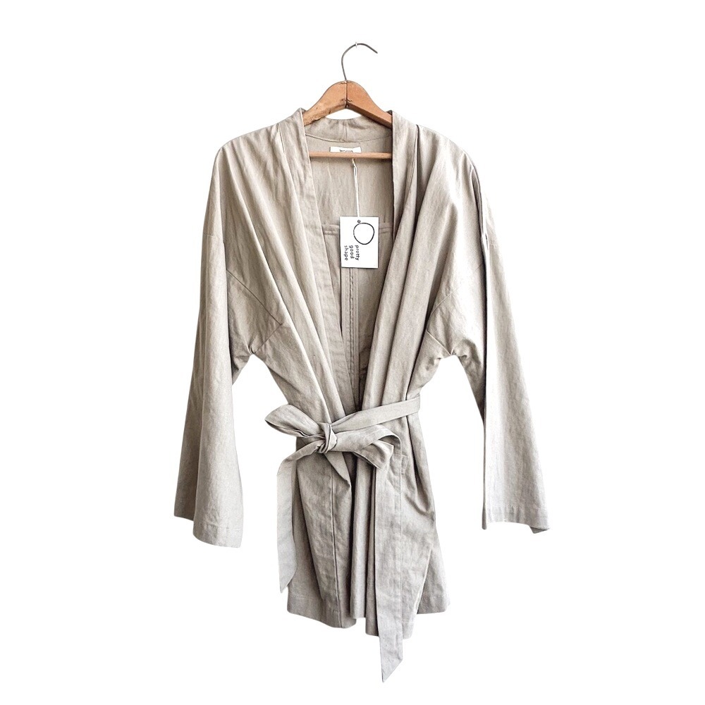 Womn. Lightweight Linen & Cotton Greige Jacket with Tie - XL